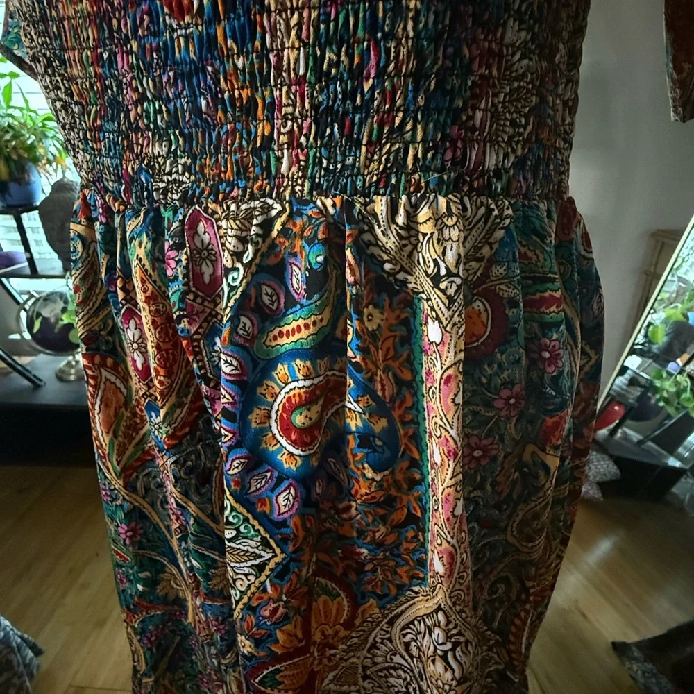 Boho Smocked Paisley Maxi Dress XL - Picture 1 of 8